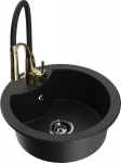 Granitinė virtuvinė plautuvė Mexen Diego su mai&scaron;ytuvu ir sifonu, Black/Gold