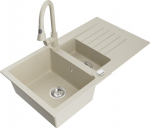Granitinė virtuvinė plautuvė Mexen Matias su mai&scaron;ytuvu ir sifonu, Beige