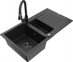 Granitinė virtuvinė plautuvė Mexen Matias su mai&scaron;ytuvu ir sifonu, Metallic black/silver/black