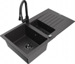 Granitinė virtuvinė plautuvė Mexen Matias su mai&scaron;ytuvu ir sifonu, Black granite/Black