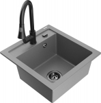 Granitinė virtuvinė plautuvė Mexen Vito su mai&scaron;ytuvu ir sifonu, Grey+Black