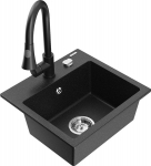 Granitinė virtuvinė plautuvė Mexen Milo su mai&scaron;ytuvu ir sifonu, Metallic black/Silver/Black