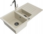 Granitinė virtuvinė plautuvė Mexen Matias su mai&scaron;ytuvu ir sifonu, Beige/Black/Chrome