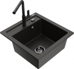 Granitinė virtuvinė plautuvė Mexen Vito su mai&scaron;ytuvu ir sifonu, Metallic black/gold+Black