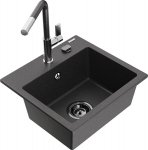 Granitinė virtuvinė plautuvė Mexen Milo su mai&scaron;ytuvu ir sifonu, Black granite+Black granite/Chrome