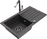 Granitinė virtuvinė plautuvė Mexen Pablo su mai&scaron;ytuvu ir sifonu, Black granite/Chrome