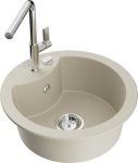 Granitinė virtuvinė plautuvė Mexen Diego su mai&scaron;ytuvu ir sifonu, Beige/Chrome