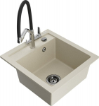 Granitinė virtuvinė plautuvė Mexen Vito su mai&scaron;ytuvu ir sifonu, Beige/Black/Chrome