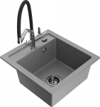 Granitinė virtuvinė plautuvė Mexen Vito su mai&scaron;ytuvu ir sifonu, Grey+Black/Chrome
