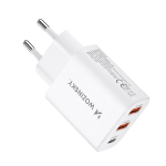 30W USB-C ir 2x USB-A tinklo įkroviklis, baltas