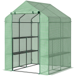 Plėvelės &scaron;iltnamis, į kurį galima įeiti, su 8 lentynų lygiais Pomidorų &scaron;iltnamis &Scaron;iltnamis Ankstyvųjų daržovių lysvė su durimis Žalias plienas PE plastikas 143 x 138 x 195 cm