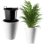 Gėlių vazonas Gėlių vazonas 40 cm dangtelis su gėlių stovu baltas plastikas