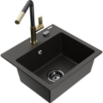 Vienguba granitinė plautuvė Mexen Milo su virtuvės mai&scaron;ytuvu Flora, Juoda/Auksinis metallic - 6505-75-670401-57-B