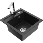Vienguba granitinė plautuvė Mexen Vito su virtuvės mai&scaron;ytuvu Rita, Juoda/Sidabrinis metallic - 6503-73-670300-00