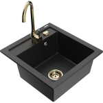 Vienguba granitinė plautuvė Mexen Vito su virtuvės mai&scaron;ytuvu Telma, Juoda/Sidabrinis metallic - 6503-73-670200-50