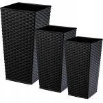 3x vazono rinkinys Gėlių vazono įdėklas rotango juodas 75cm