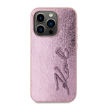 iPhone 15 Pro PU krep&scaron;ys su suspaustu pavir&scaron;iumi ir Karl Lagerfeld para&scaron;o logotipu, rožinis