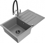 Granitinė virtuvinė plautuvė Mexen Bruno su mai&scaron;ytuvu ir sifonu, Grey/Black/Chrome