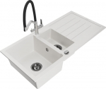 Granitinė virtuvinė plautuvė Mexen Andres su mai&scaron;ytuvu ir sifonu, White/Black/Chrome