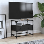 Tv spintelė su stikliniu stalvir&scaron;iu, juoda, 60x35x51cm, mediena