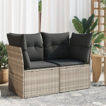 Dvivietė sodo sofa su pagalvėlėmis, &scaron;viesiai pilka, poliratanas