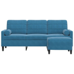 Trivietė sofa su pakoja, mėlynos spalvos, 180cm, aksomas