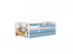 Vaiki&scaron;ka lova be čiužinio, su stalčiumi Kocot Kids BabyDreams Blue animals, 160x80 cm, mėlyna