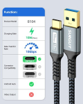 Sunguy usb c kabelis, [2 vnt. po 0,5 m] usb c į usb 10 gbps type c kabelis ir nailono pintas duomenų kabelis usb c, suderinamas su iphone 16/15 pro max, galaxy s24 s23, android auto