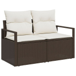 3 dalių sodo sofa rinkinys su pagalvėmis Ruda Poli Ratanas,2 vietų sodo sofa su pagalvėmis Ruda Poli Ratanas