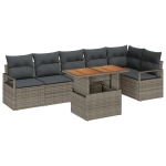 7 dalių Sodo Sofa Rinkinys su Pagalvėlėmis Pilka Poli Ratanas Akacija,2-vietė Sodo Sofa su Pagalvėlėmis Pilka Poli Ratanas
