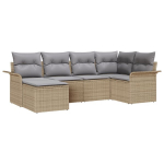 6 dalių sodo sofa rinkinys su užvalkalais Smėlio poli ratanas,2 sėdimų vietų sodo sofa su saugojimo vieta ir užvalkalais Smėlio poli ratanas