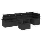 7 dalių sodo sofa rinkinys su pagalvėmis Juodas Poli ratanas,2-vietė sodo sofa su saugykla ir pagalvėmis Juodas Poli ratanas