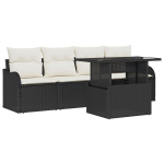 5 dalių sodo sofa rinkinys su pagalvėmis Juodas poli ratanas,2 vietų sodo sofa su saugojimu ir pagalvėmis Juodas poli ratanas