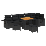 9 dalių Sodo Sofa Rinkinys su Pagalvėmis Juoda Poli Ratanas Akacija,3 dalių Sodo Valgomojo Rinkinys su Pagalvėmis Juoda Poli Ratanas Akacija