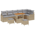9 dalių sodo sofa rinkinys su pagalvėmis Smėlio spalvos Poliratanas Akacija,2 vietų sodo sofa su pagalvėmis Smėlio spalvos Poliratanas,3 dalių sodo valgomojo rinkinys su pagalvėmis Smėlio spalvos Poliratanas Akacija