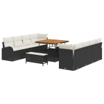 11 dalių sodo sofa rinkinys su pagalvėmis Juoda Poli Ratanas Akacija,2 vietų sodo sofa su pagalvėmis Juoda Poli Ratanas,3 dalių sodo valgymo rinkinys su pagalvėmis Juoda Poli Ratanas Akacija