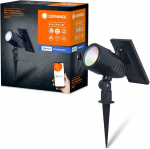 Ledvance Smart+ lauko bluetooth saulės energijos sodo prožektorius su reguliuojama balta &scaron;viesa (3000k-6500k) + spalvota &scaron;viesa, gali būti naudojamas be maitinimo, iki 8 valandų degimo laikas, apsaugos klasė ip44