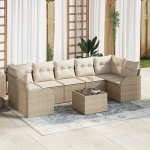 8 dalių sodo sofos rinkinys su pagalvėlėmis smėlinė poli ratanas,2 vietų sodo sofa su pagalvėlėmis smėlinė poli ratanas