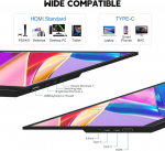 Monitorius 15,6 colių ne&scaron;iojamas monitorius su jutikliniu ekranu, fhd ekranas 1920 x 1080 usbc hdmi ips atrama ir garsiakalbis, hdr plug & play i&scaron;orinis, skirtas ne&scaron;iojamam kompiuteriui pc telefonui mac xbox ps5/ps4 switch
