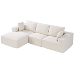 Modulinis kampinis sofa su gultu ir pagalve smėlio spalvos