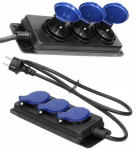 Tvirtas prailgintuvas su 3 lizdais, Ip44, 5m