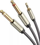Audio kabelis mini jack 3,5 mm - 2 x jack 6,35 mm, 2m, pilkas