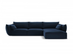 De&scaron;inioji kampinė velvet sofa Vanda, 4 sėdimos vietos, tamsiai mėlyna