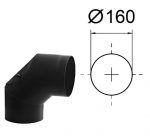 90&deg; lenkimas su revizija. Juodas metalas 2 mm. D-160 mm.