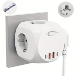 1 vnt. taupantis vietą universalus 7-in-1 elektros ki&scaron;tukinis lizdas su perkrovos apsauga, 3 USB, 1 Type-C prievadas, jungiklis; tinka namams, kelionėms, biurui, bendrabučiui. Baltas ir juodas.