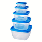 5 dalių plastikinių maisto dėžučių rinkinys, Kvadratinė mėlyna
