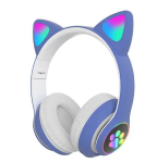 Belaidės &bdquo;Bluetooth&ldquo; ausinės &ndash; &bdquo;Cat Ear LED&ldquo; žaidimų ausinės, mėlynos spalvos