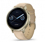 I&scaron;manusis laikrodis Garmin Venu&reg; 4 &ndash; 41 mm Lunar Gold with Bone Silicone Band and Light Sand Leather Band