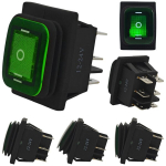 LED jungiklis, 3 padėtys, 6 kontaktai, 12&ndash;24 V svirtinis jungiklis &ndash; atsparus vandeniui Žalioji