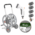 Žarnos vežimėlis su žarna ir priedais Bradas WHITE LINE SILVER PRO SET, 1/2 30m